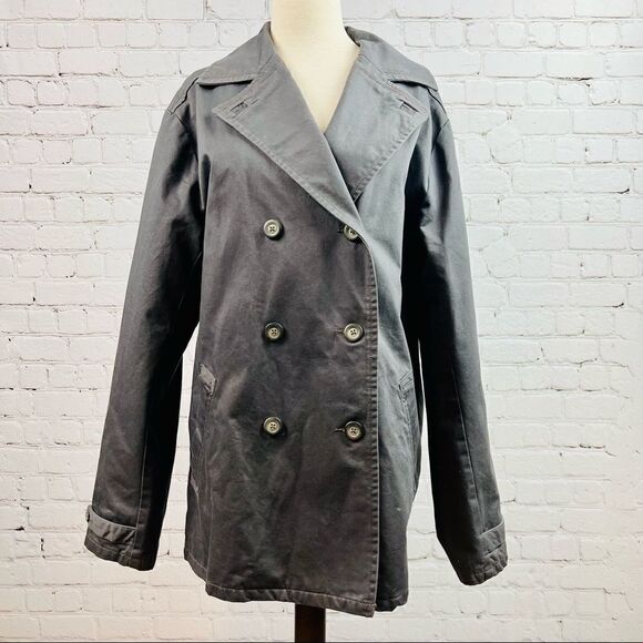 VTG 90s The Territory Ahead Flannel Lined Double Breasted Gray Barn Coat Jacket - Picture 2 of 16